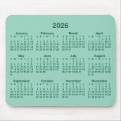Light Teal and Hunter Green 2026 Calendar Mousepad (Vorne)