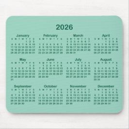 Light Teal and Hunter Green 2026 Calendar Mousepad