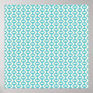 Light Teal, Aqua Wavy Retro Pattern Poster