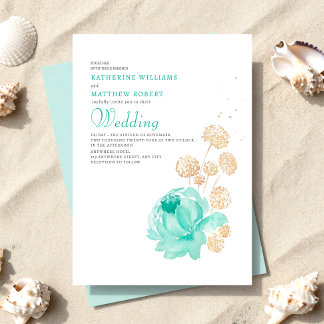 Light Teal & beige Summer Beach Wedding Einladung