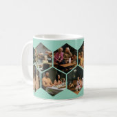 Light Teal Geometric Hexagon Photo Collage  Kaffeetasse (Vorderseite Links)