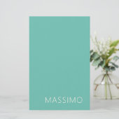 Light Teal Trendy Modern Minimalist Chic Name Briefpapier (Stehend Vorderseite)