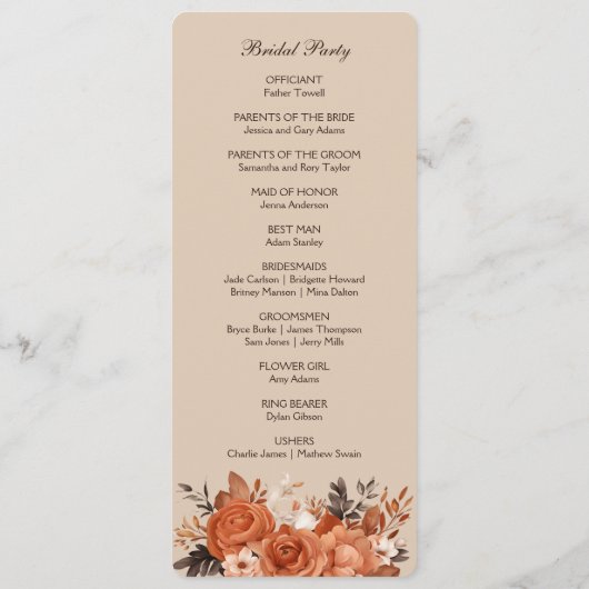 Light Terracotta and Burnt Orange Wedding Programm (Rückseite)