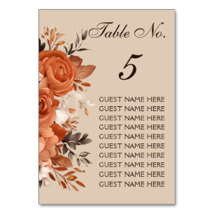 Light Terracotta and Burnt Orange Wedding Tischnummer