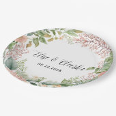 Light Terracotta and Sage Green Peonies Wedding Pa Pappteller (Schrägansicht)