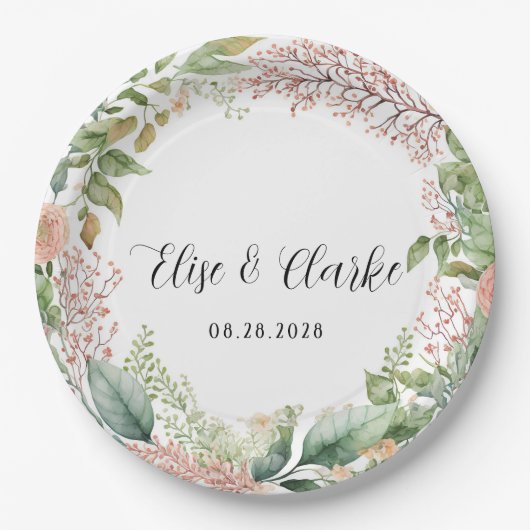 Light Terracotta and Sage Green Peonies Wedding Pa Pappteller (Vorderseite)