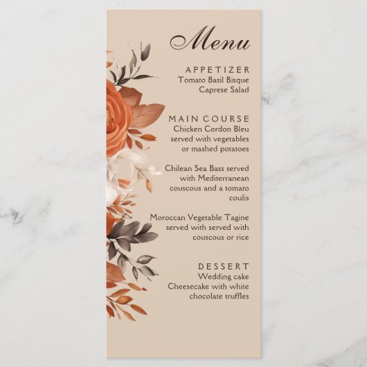Light Terracotta Burnt Orange Wedding Menükarte (Vorderseite)