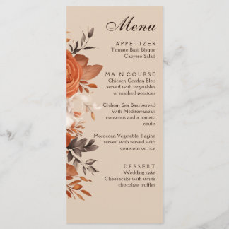 Light Terracotta Burnt Orange Wedding Menükarte