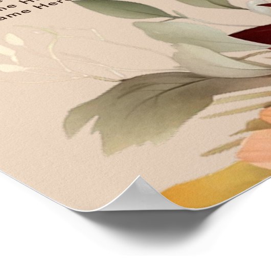 Light Terracotta Fall Floral Wedding Chart Poster (Ecke)