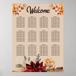 Light Terracotta Fall Floral Wedding Chart Poster