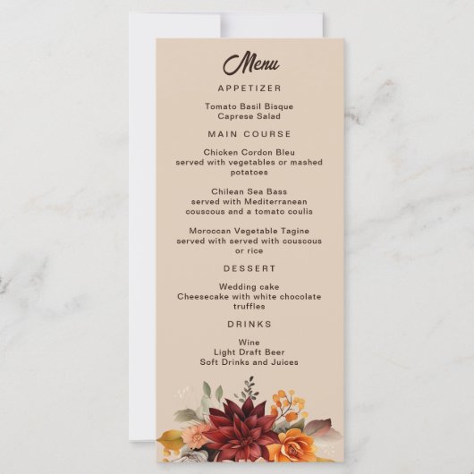 Light Terracotta Fall Floral Wedding Menu (Vorderseite)