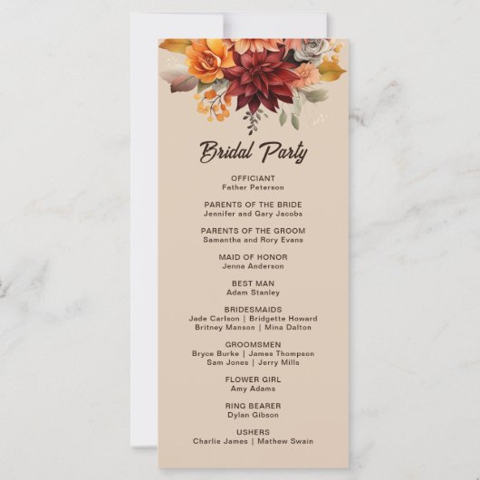 Light Terracotta Fall Floral Wedding Programm (Rückseite)