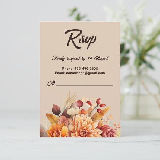 Light Terracotta Fall Floral Wedding RSVP Card Begleitkarte (Stehend Vorderseite)
