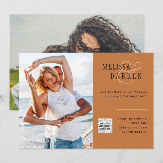 Light Terracotta FOTO Wedding RETT DATE QR CODE Einladung (Vorne/Hinten)