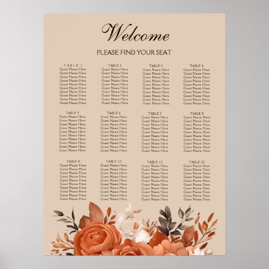 Light Terracotta Wedding Chart Poster (Vorne)