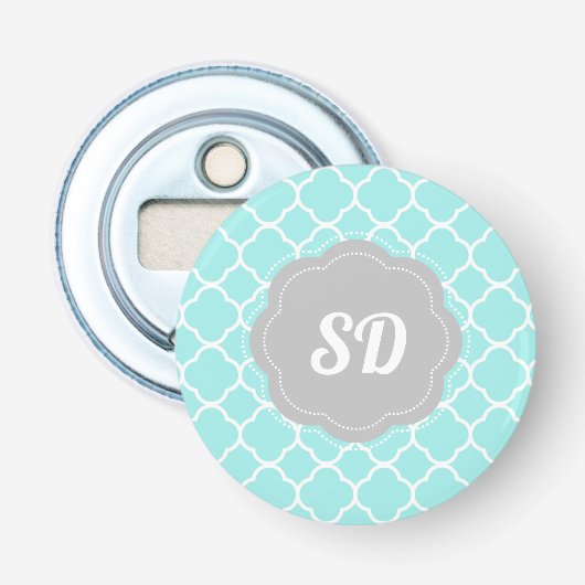 Light Türkise Quatrefolie Custom Monogram Flaschenöffner (Vorderseite)