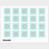 Light Türkise Quatrefolie Custom Monogram Quadratischer Aufkleber (Blatt)