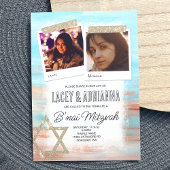 Light Turqoise, Beige Glitter B'nai Bat Mitzvah Einladung