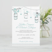 Light Turquoise Mason Jar Wood Wedding Einladungen (Stehend Vorderseite)