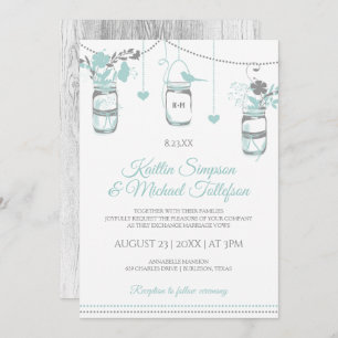 Light Turquoise Mason Jar Wood Wedding Einladungen