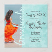 Light Turquoise Script Graduation Party Foto Hinweiskarte (Vorderseite)