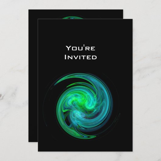 LIGHT VORTEX hellblau grün schwarz Einladung (Vorne/Hinten)