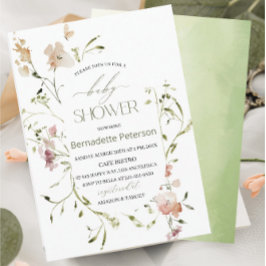 Light Watercolor Wildblumen Babydusche Einladung