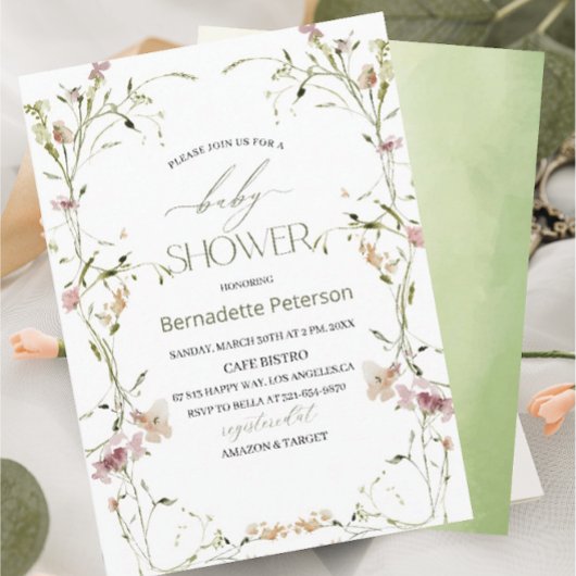 Light Watercolor Wildblumen Babydusche Einladung