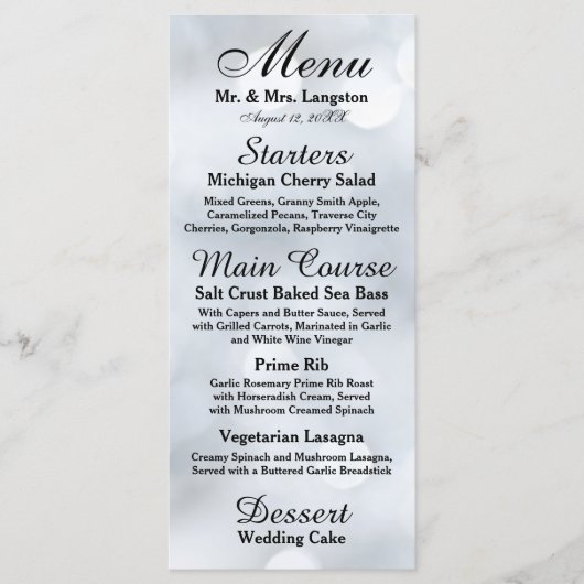 Light White Silver Sparkle Glitzer Empfang Menu Menükarte (Vorderseite)