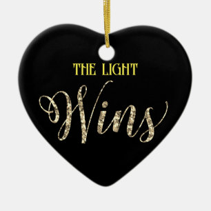 *~* Light Wins Gold Glitzer Heart Ornament