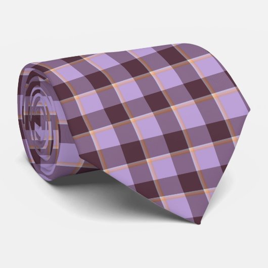Light Wisteria and Livid Brown Plaid Neck Tie Krawatte (Gerollt)