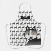 Light Wolf Gray Siberian Husky Cartoon Dog & Name Schürze (Vorderseite)