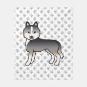 Light Wolf Gray Siberian Husky Cartoon Dog & Paws Fleecedecke (Vorderseite)