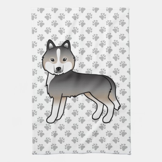 Light Wolf Gray Siberian Husky Niedlich Cartoon Do Geschirrtuch (Vertikal)