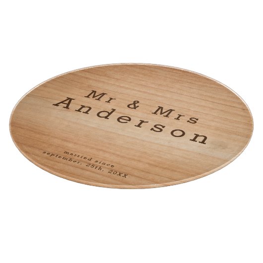 Light Wood Grain Custom Wedding Mr & Mrs Glass Schneidebrett (Ecke)