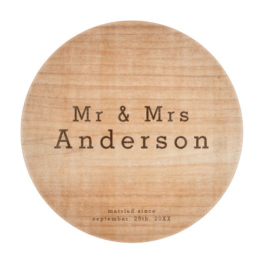 Light Wood Grain Custom Wedding Mr & Mrs Glass Schneidebrett (Vorderseite)