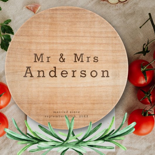 Light Wood Grain Custom Wedding Mr & Mrs Glass Schneidebrett