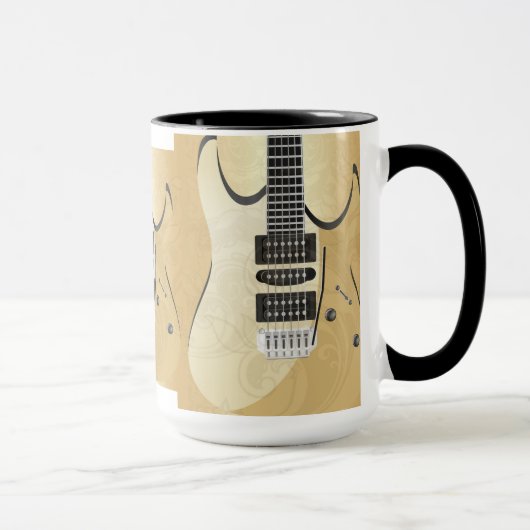 Light Wood Look Gitarre Illustration Monogram Tasse (Rechts)