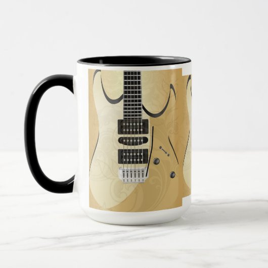 Light Wood Look Gitarre Illustration Monogram Tasse (Links)