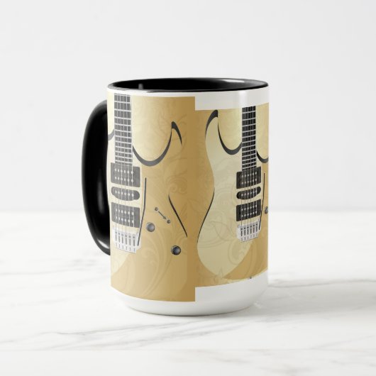 Light Wood Look Gitarre Illustration Monogram Tasse (Vorderseite Links)