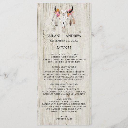 Light Wood Rustic Antler Wedding Menu Menükarte (Vorderseite)