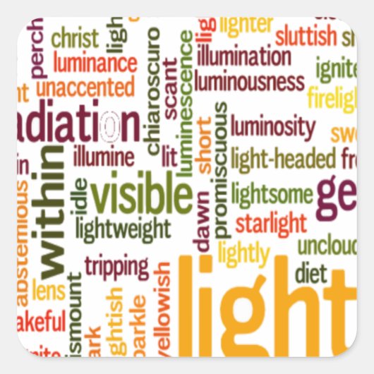Light Word Cloud Art Print Quadratischer Aufkleber (Vorderseite)