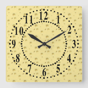 Light Yellow Cheese Look Wall Clock Quadratische Wanduhr
