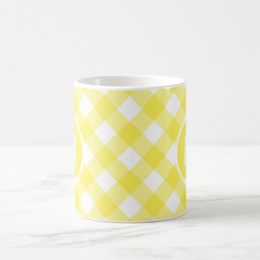 Light Yellow Classic Gingham Pattern Monogram Kaffeetasse (Mittel)