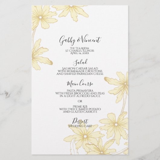 Light Yellow Daisies Wedding Menu (Vorderseite)