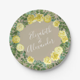 Light Yellow Khaki Ecru Rose Floral Wedding Pappteller