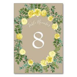 Light Yellow Khaki Ecru Rose Floral Wedding Tischnummer