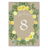 Light Yellow Khaki Ecru Rose Floral Wedding Tischnummer (Vorderseite)