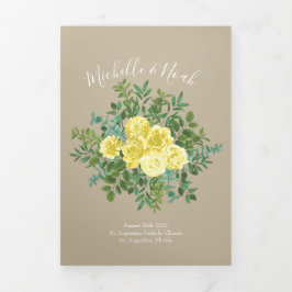 Light Yellow Khaki Ecru Rose Hochzeitsprogramme Dreifach-gefaltete Programmkarte