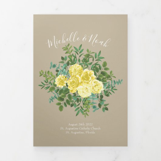 Light Yellow Khaki Ecru Rose Hochzeitsprogramme Dreifach-gefaltete Programmkarte (Cover)